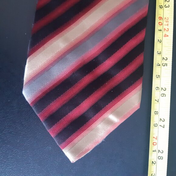 Hugo Boss Diagonal Striped Silk Tie, Black, Deep Red, Taupe & Gray - Picture 10 of 10